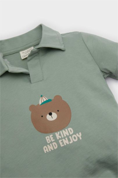 طقم بطباعة الحيوان بياقة بولو من قطعتين