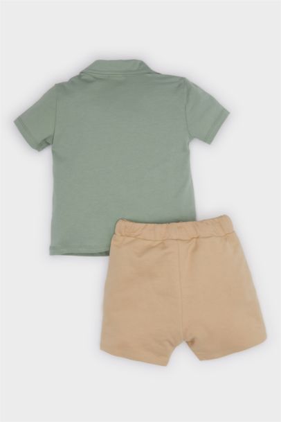 طقم بطباعة الحيوان بياقة بولو من قطعتين