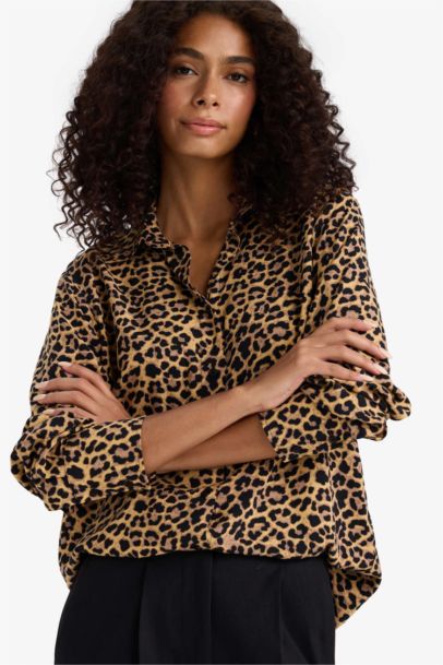 Chemise oversize imprimée à manches longues