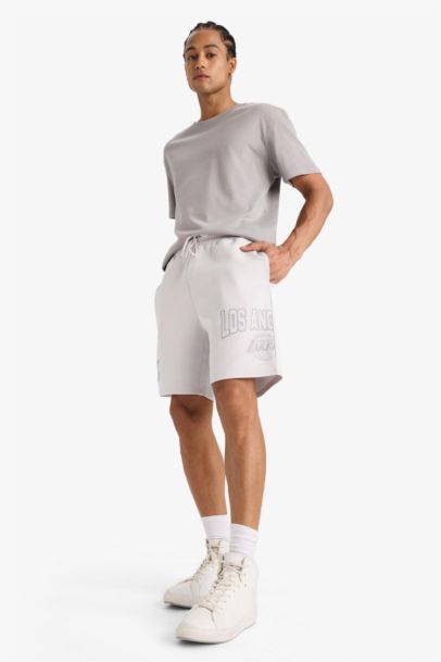 DeFactoFit NBA Los Angeles Lakers Standard Fit Scuba Fabric Shorts