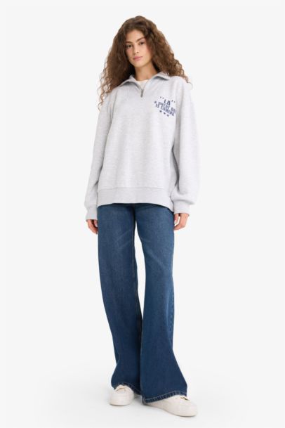 Oversize Fit Printed Long Sleeve Sweatshirt