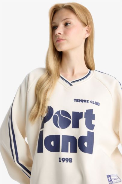 Sweatshirt oversize épais imprimé à col en V