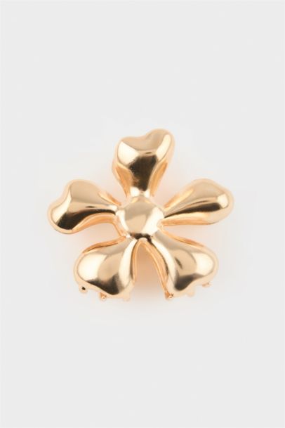 Woman Gold Flower Latch Buckle
