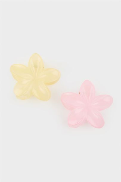 Woman 2 Piece Flower Motif Latch Hair Clips