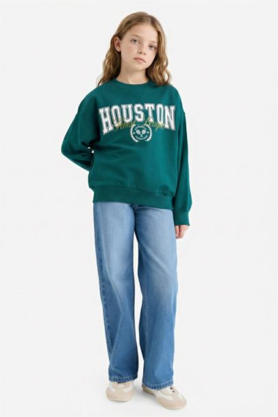 سويت شيرت بناتي قصة مريحة مطبوع