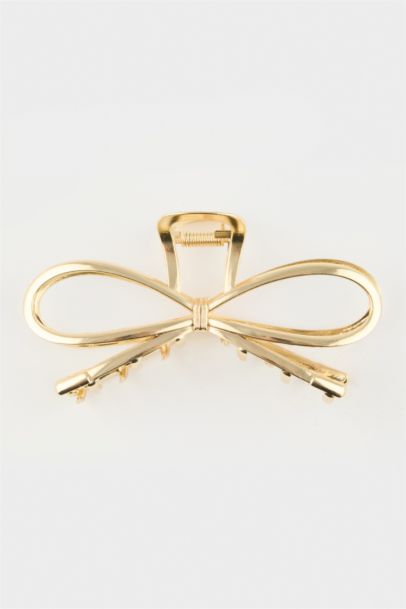 Woman Gold Ribbon Motif Hair Clips
