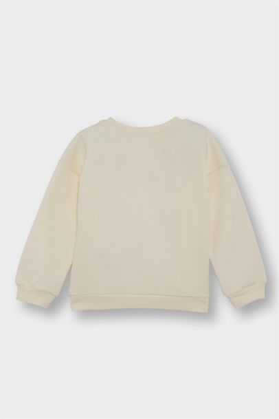 Bisiklet Yaka Balerin Baskılı İçi Yumuşak Tüylü Sweatshirt Kız Bebek