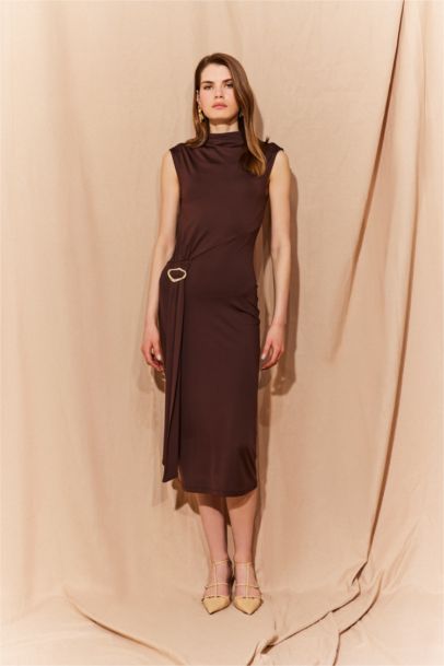 Bodycon Body-hugging Turtleneck Basic Sleeveless Midi Dress