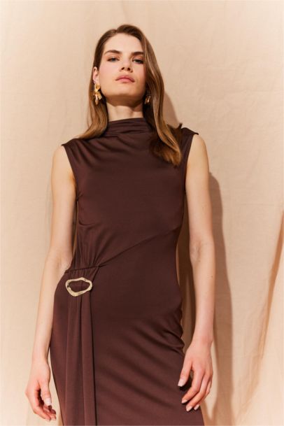 Bodycon Body-hugging Turtleneck Basic Sleeveless Midi Dress