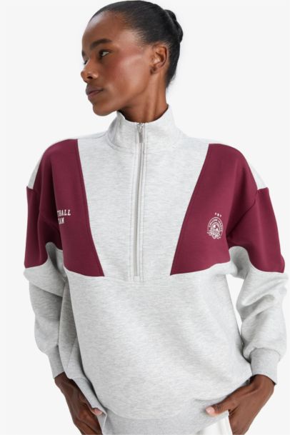 DeFactoFit Oversize Loose Fit Half Zippered Scuba Fabric Sports Sweatshirt