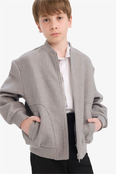 Boy College Collar Zippered Bomber Jacket