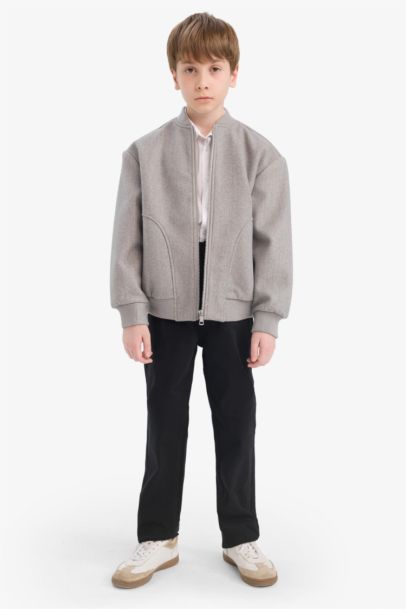 Boy College Collar Zippered Bomber Jacket