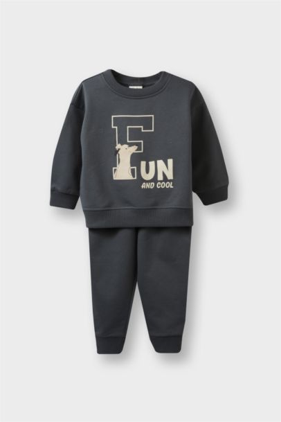 2'li Takım Baskılı Sweatshirt Eşofman Altı Erkek Bebek