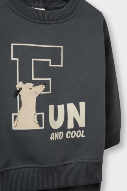 2'li Takım Baskılı Sweatshirt Eşofman Altı Erkek Bebek