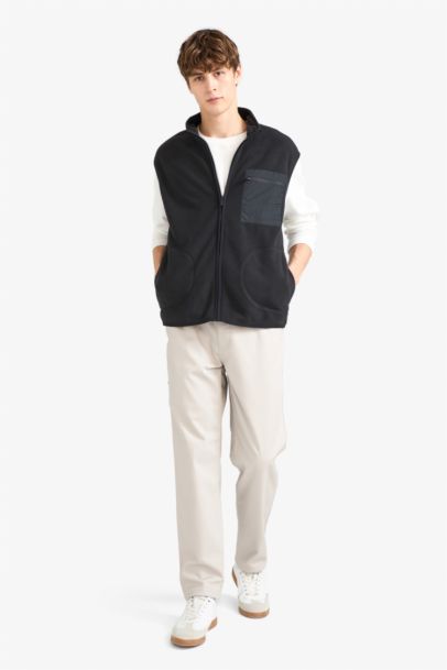 Regular Fit Stand Collar Fleece Cardigan