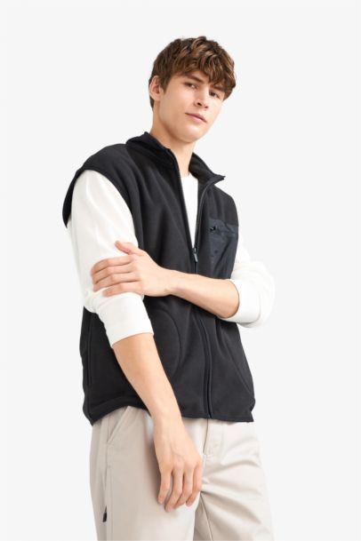 Regular Fit Stand Collar Fleece Cardigan