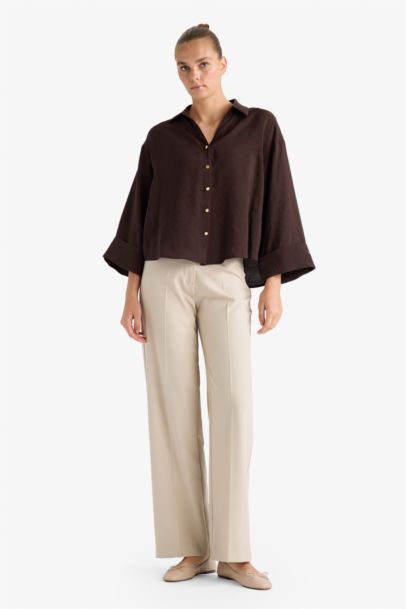 Loose Fit Shirt Collar Long Sleeve Shirt