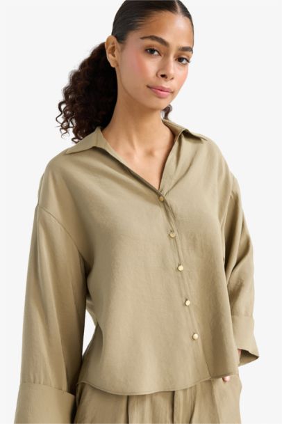 Loose Fit Shirt Collar Long Sleeve Shirt