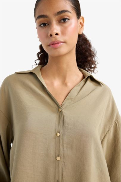 Loose Fit Shirt Collar Long Sleeve Shirt