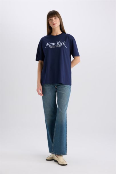 Oversize Fit Crew Neck Printed Short Sleeve T-Shirt