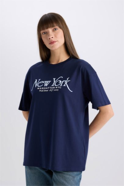 Oversize Fit Crew Neck Printed Short Sleeve T-Shirt