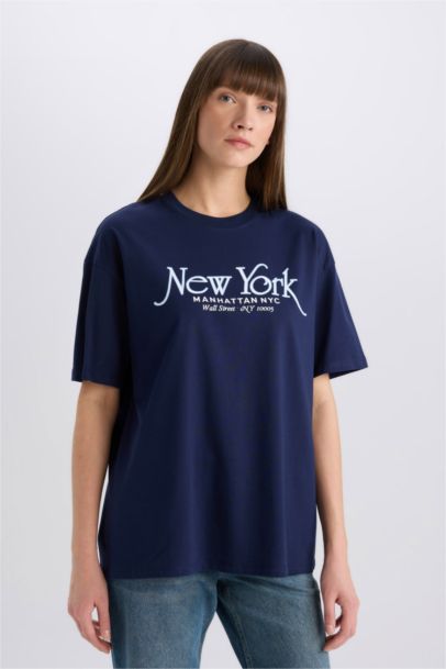 Oversize Fit Crew Neck Printed Short Sleeve T-Shirt