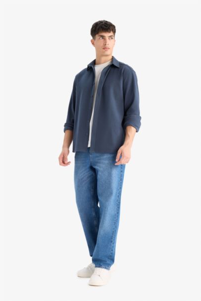 قميص بولو محبوك قصة عادية ردن طويل