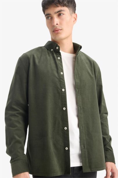 Chemise en velours côtelé à manches longues Coupe régulière