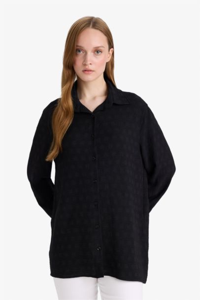 Regular Fit Shirt Collar Crepe Long Sleeve Shirt