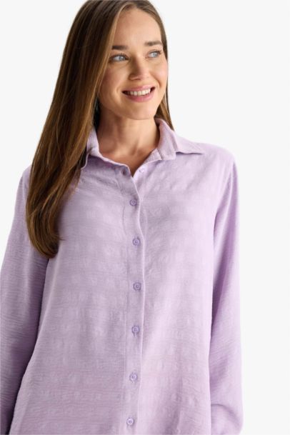 قميص كم طويل كريب قصة عادية