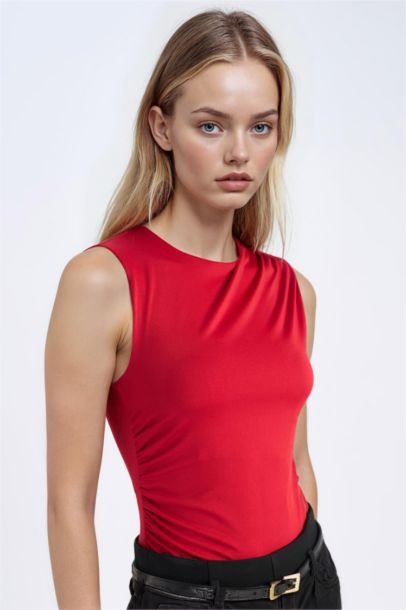 Slim Fit Crew Neck Basic Red Tank Top