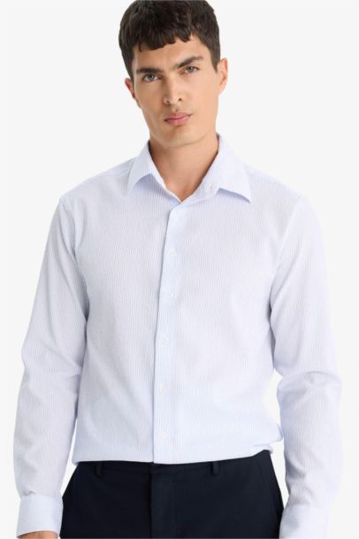 قميص بولو مخطط كم طويل مودرن فيت