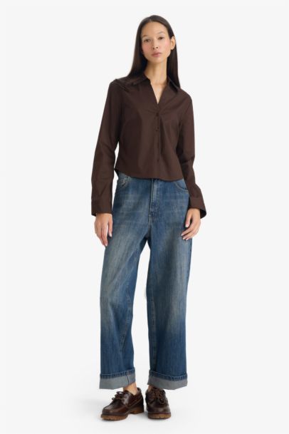 Slim Fit Shirt Collar Long Sleeve Shirt