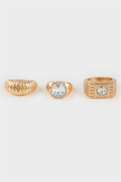 Woman Stone 3 Piece Gold Rings