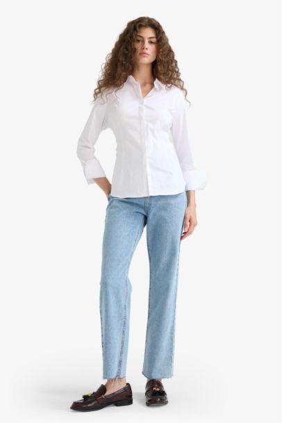 Straight Fit High Waist Straight Leg Long Jeans