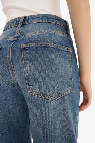 Baggy Fıt Yüksek Bel Katlamalı Paça Jean Pantolon