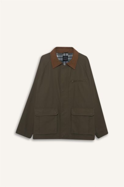 جاكيت قصة عادية بياقة قميص ببطانة قطنية