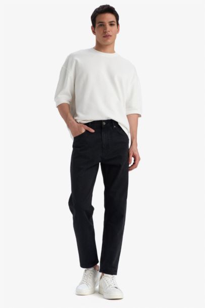 %100 Pamuk 90's Slim Fit Dar Kalıp Yüksek Bel Dar Paça Siyah Jean Pantolon