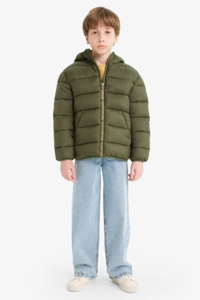 Boy Hooded Water Repellent Fleece Lined Puffer Jacket