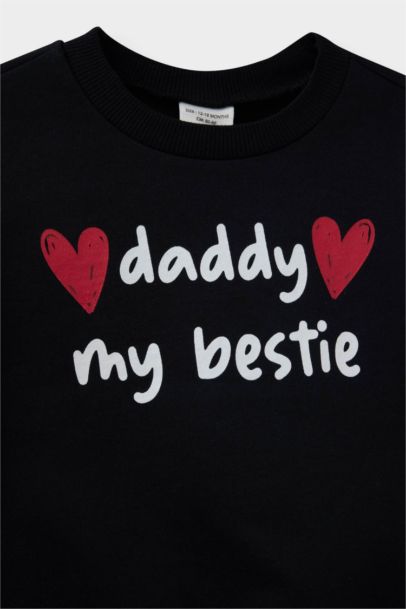 Kız Bebek Bisiklet Yaka Baskılı İçi Yumuşak Tüylü Sweatshirt