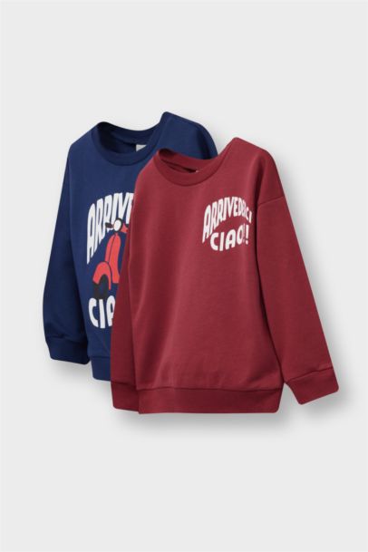 Bisiklet Yaka Baskılı 2'li Sweatshirt Erkek Bebek