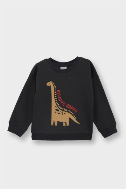 Sweat en molleton doux avec motif dinosaure à col rond pour bébé garçon