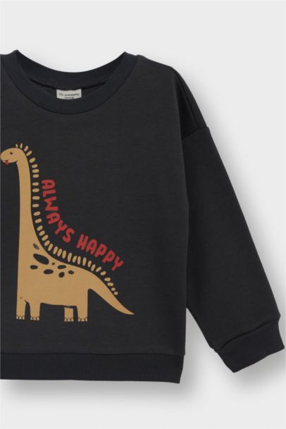 Sweat en molleton doux avec motif dinosaure à col rond pour bébé garçon