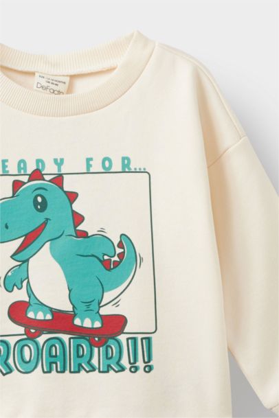 سويت شيرت بيبي ولادي قصة عادية ببطانة ناعمة وطبعة ديناصور