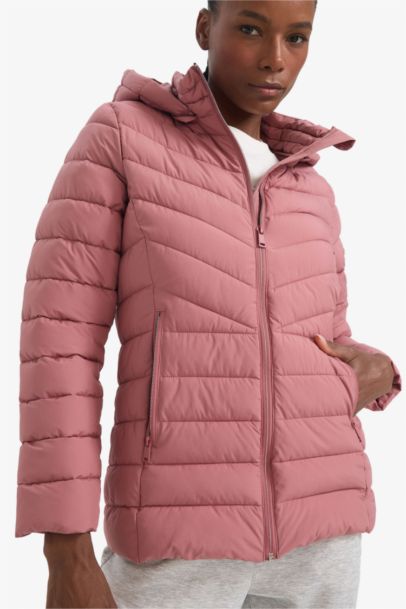 Su İtici Regular Fit Kapüşonlu Fermuarlı Cepli Şişme Mont