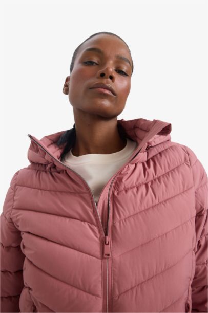 Su İtici Regular Fit Kapüşonlu Fermuarlı Cepli Şişme Mont