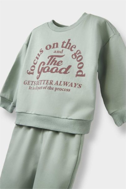Erkek Bebek 2'li Takım Baskılı Sweatshirt Beli Lastikli Eşofman Altı
