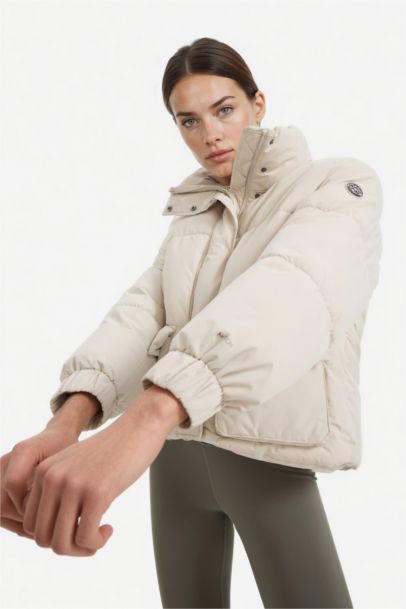 Su İtici Oversize Fit Geniş Kalıp Dik Yaka Fermuarlı Çıtçıtlı Cepli Şişme Mont