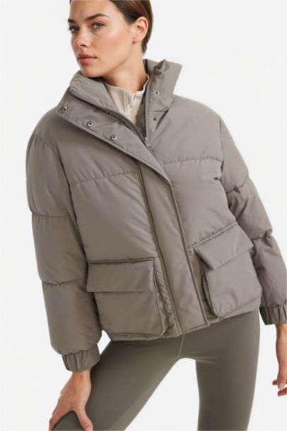DeFactoFit Oversize Fit Stand Collar Pockets Puffer Jacket