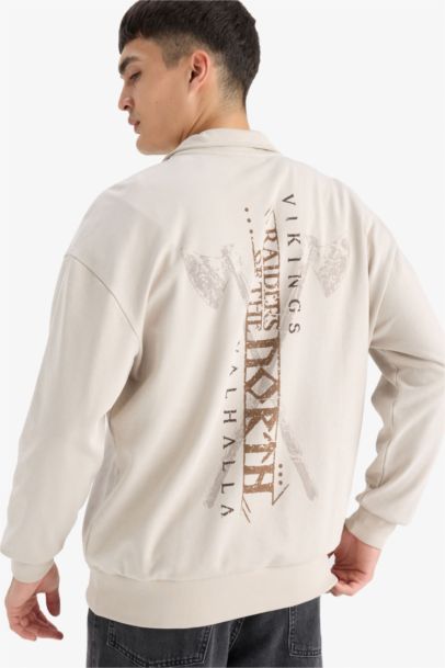 Vikings Valhalla Boxy Fit Dik Yaka Fermuarlı Sırt Baskılı Sweatshirt